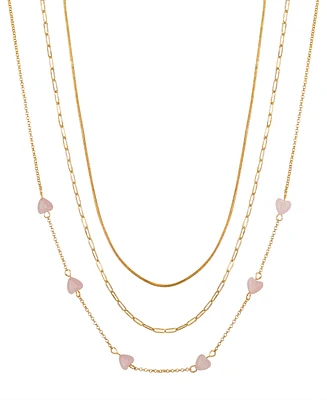 Unwritten Rose Quartz Hearts Paperclip Layered Necklace Set