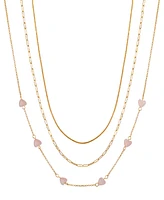 Unwritten Rose Quartz Hearts Paperclip Layered Necklace Set