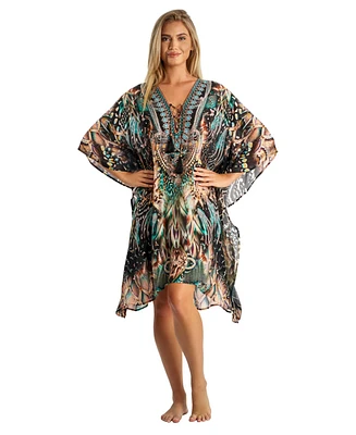 La Moda Clothing Women's V-neck Short Kaftan Dress