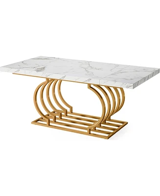 Tribesigns Modern Dining Table, 63 inch Faux Marble Wood Kitchen Table for 6 People, Rectangular Dinner Room Table with Geometric Frame for Kitchen, D