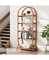 Tribesigns 5-Tier Open Bookshelf, 70.8" Tall Arched Bookcase, Modern Brown Storage Bookshelves, Freestanding Display Rack Shelving Unit for Office, Be