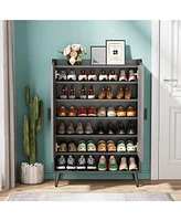 Tribesigns Shoe Cabinet with Doors, 6-Tier Storage Adjustable Shelves, Wooden Shoes Rack Organizer for Entryway, Hallwa