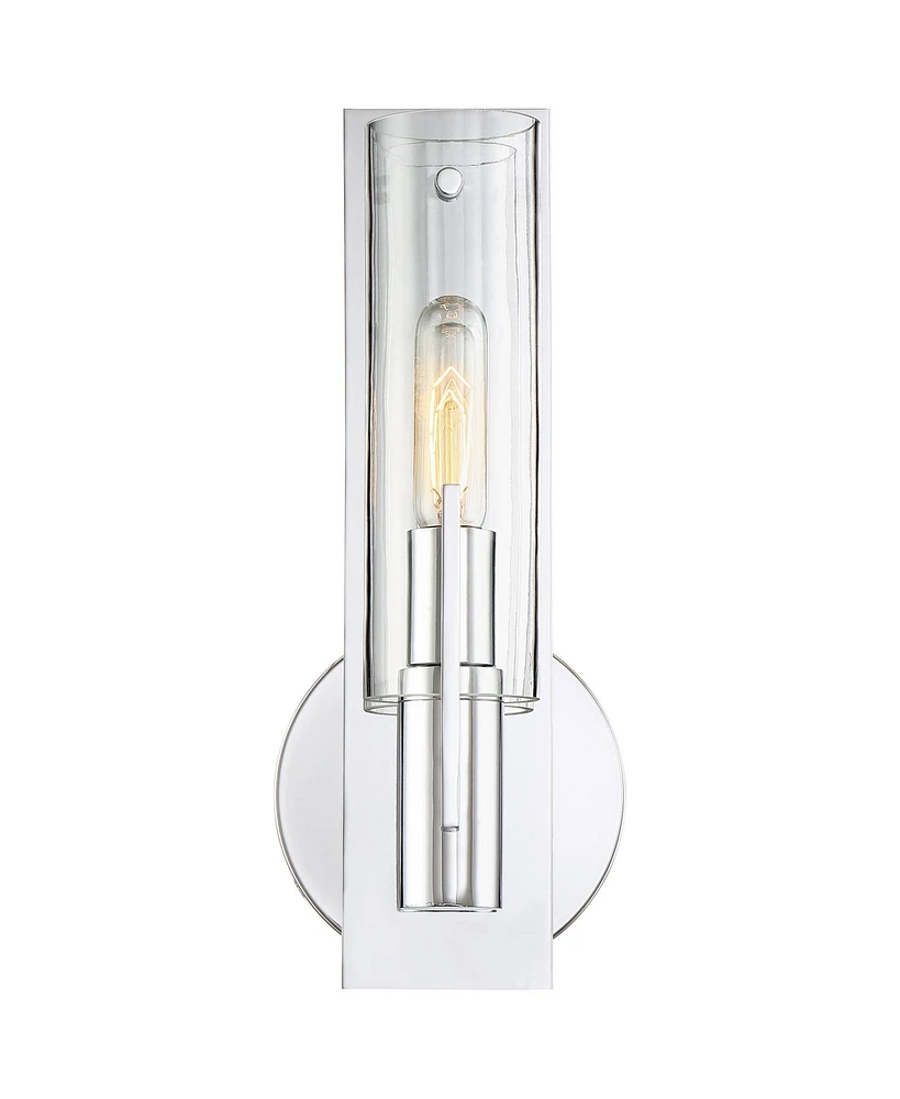 Possini Euro Design Pax Modern Wall Sconce Lighting Chrome Silver Hardwired 15" High Fixture Clear Cylinder Glass Shade Decor for Bedroom Bathroom Bed