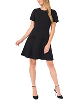 CeCe Women's Short-Sleeve Fit & Flare Bow-Trim Dress