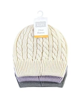 Hudson Baby Infant Girl Knit Cuffed Beanie 3pk, Lilac Cream