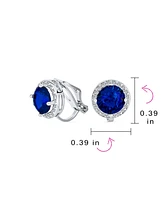 Bling Jewelry Classic 2CT Round Cz Cubic Zirconia Solitaire Halo Clip On Stud Earrings For Women Non Pierced 7MM