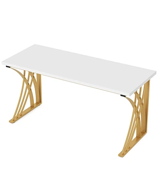 Tribesigns 55 Large Modern Computer Desk, White & Gold Luxury Laptop Pc Student Table, Makeup Vanity Table with Thick Frame & Strong Legs, Sturdy Writ