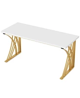 Tribesigns 55 Large Modern Computer Desk, White & Gold Luxury Laptop Pc Student Table, Makeup Vanity Table with Thick Frame & Strong Legs, Sturdy Writ