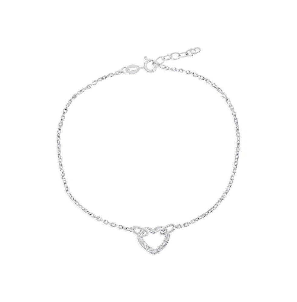 Simona Sterling Silver, Lined Heart Anklet