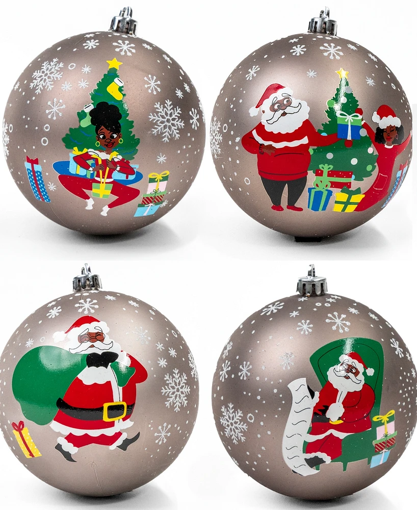 Black Paper Party Silver Papa and Holly Ornament, 4Piece