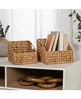 Jonathan Y Havanah Southwestern Hand-Woven Hyacinth Slanted Nesting Baskets with Handles, Natural (Set of 2)