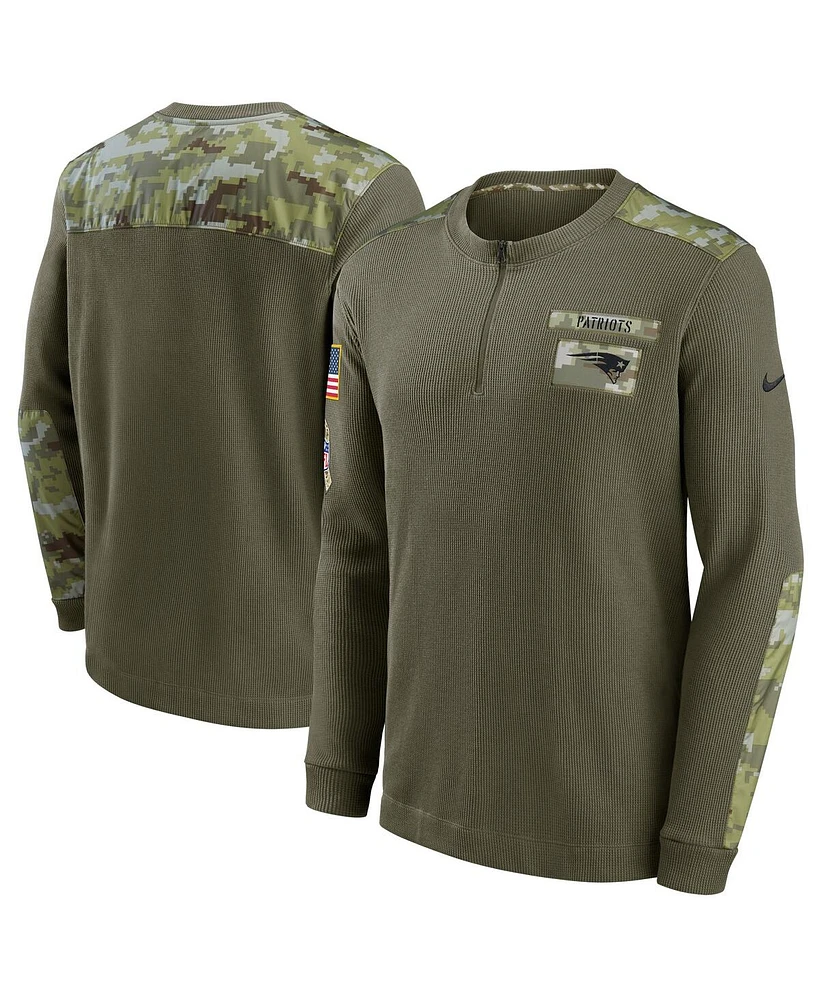 Nike Men's Olive New England Patriots Salute to Service Henley Long Sleeve Thermal Top