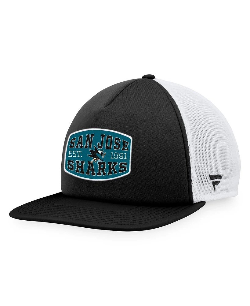 Fanatics Men's Black/White San Jose Sharks Foam Front Patch Trucker Snapback Hat