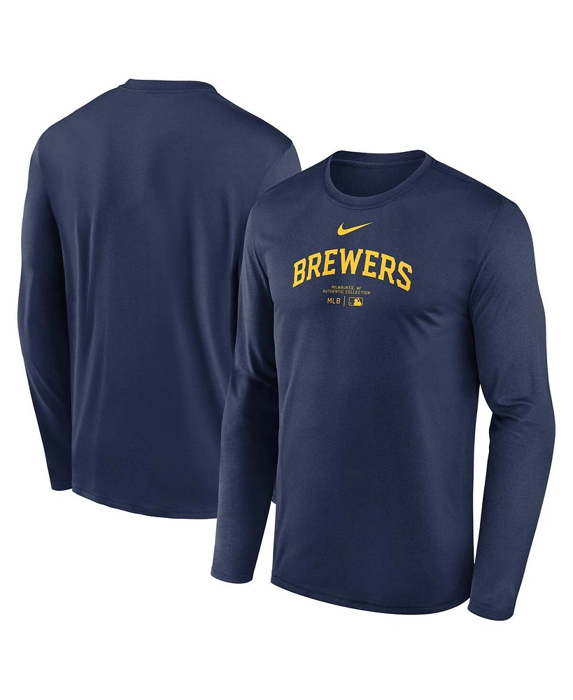 Nike Men's Navy Milwaukee Brewers Authentic Collection Practice Performance Long Sleeve T-Shirt