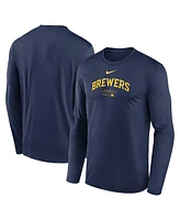 Nike Men's Navy Milwaukee Brewers Authentic Collection Practice Performance Long Sleeve T-Shirt