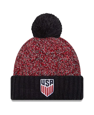 New Era Big Boys and Girls Navy/Red Usmnt Marled Cuffed Knit Hat with Pom