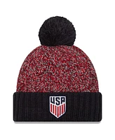 New Era Big Boys and Girls Navy/Red Usmnt Marled Cuffed Knit Hat with Pom