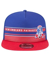 New Era Men's Royal/Red New England Patriots Half Stripe Trucker 9FIFTY Snapback Hat