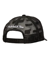 Mitchell & Ness Men's Black Miami Heat Monogram All-Over Logo Mesh Trucker Adjustable Hat