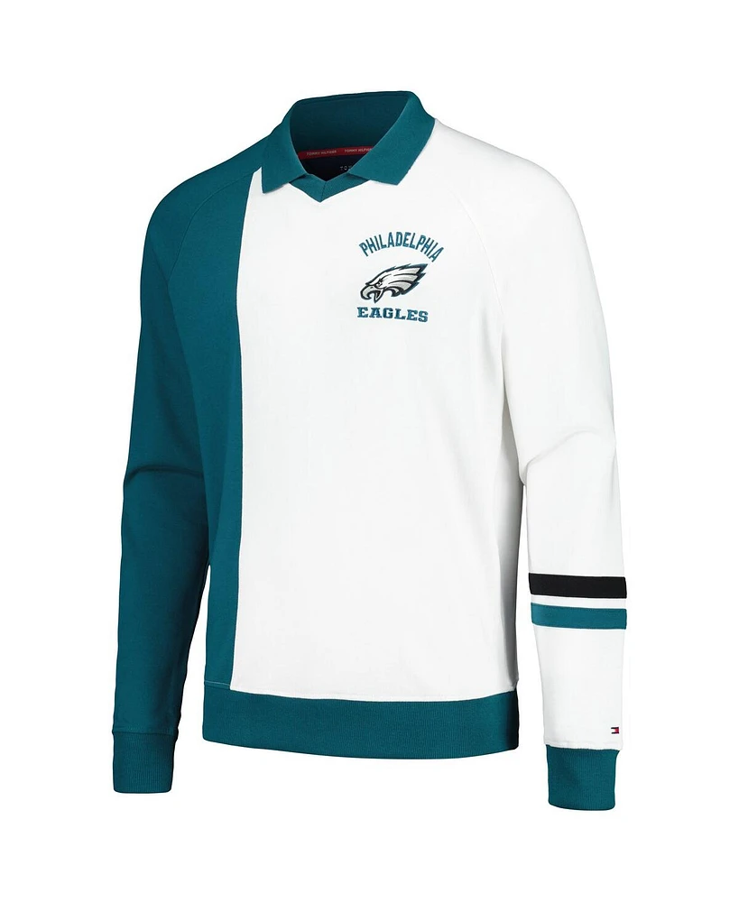 Tommy Hilfiger Men's Midnight Green/White Philadelphia Eagles Spencer Colorblock Polo Raglan Pullover Sweatshirt