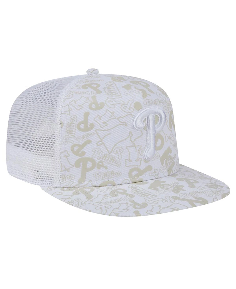 New Era Men's White Philadelphia Phillies Logo Dunes A-Frame Trucker 9FIFTY Snapback Hat