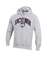 Champion Men's Heather Gray UConn Huskies Vault Late Night Reverse Weave Pullover Hoodie