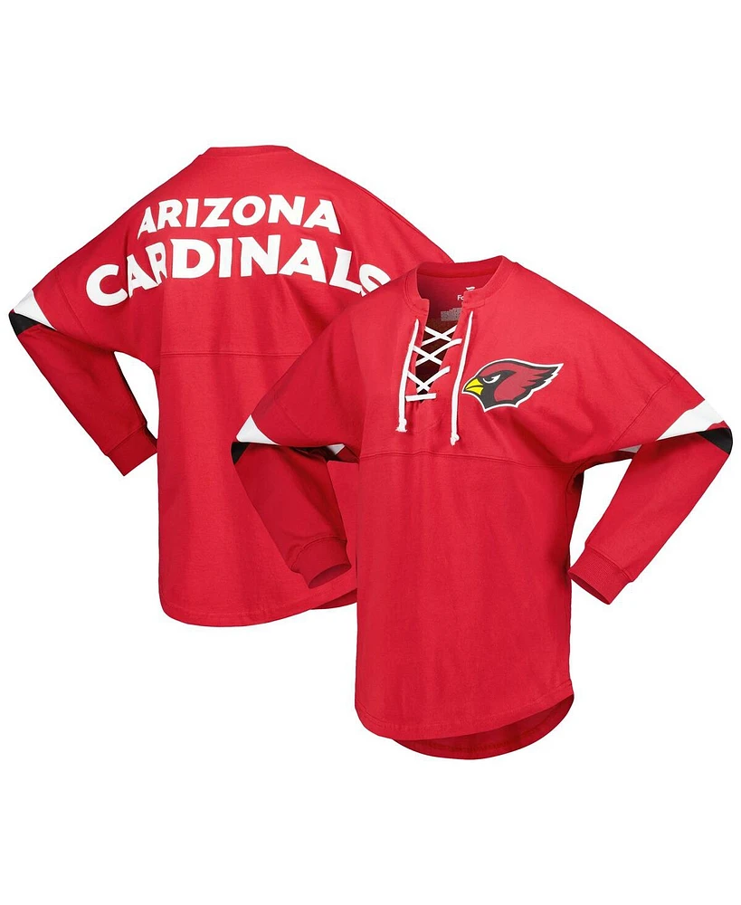 Fanatics Women's Cardinal Arizona Cardinals Spirit Jersey Lace-Up V-Neck Long Sleeve T-Shirt