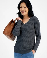 Style & Co Petite Cotton Cable-Knit V-Neck Sweater, Created for Macy's