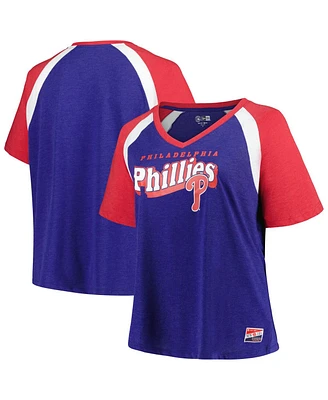 New Era Women's Royal Philadelphia Phillies Plus Size Raglan V-Neck T-Shirt