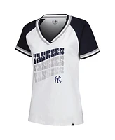 New Era Women's White New York Yankees Jersey Double Binding Raglan V-Neck T-Shirt