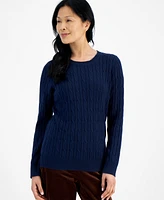 Style & Co Petite Cotton Cable-Knit Crewneck Sweater, Created for Macy's