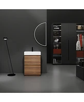 24" Modern Bathroom Vanity with Single Sink, Double Drawer, Brown