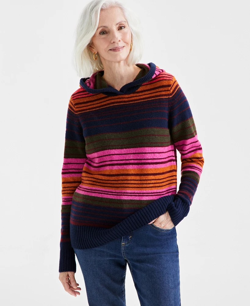 Style & Co Women's Luxe Soft Striped Hooded Sweater, Created for Macy's