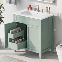 Streamdale Furniture 30" Green Bathroom Vanity with Sink, Multi-Functional Cabinet