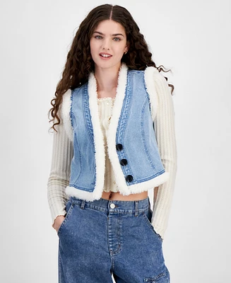 Self Esteem Juniors' Denim Sherpa Lined Vest