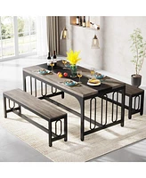 Tribesigns 55 Inch Dining Table Set for 4-6, 3-Piece Kitchen Table with 2 Benches, Space-Saving Dining Room Table Set for Home Kitchen, Restaurant