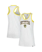 New Era Women's White Milwaukee Brewers Sequin Pinstripe Racerback Tank Top