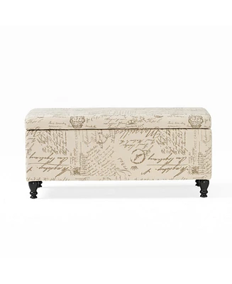 Simplie Fun French Script Linen Storage Ottoman