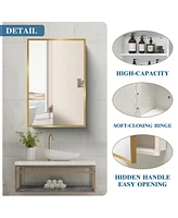 Golden Framed White Bathroom Medicine Cabinet (16x28in)