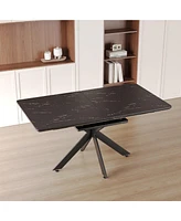 Simplie Fun Extendable Black Dining Table: Modern Mid-Century Kitchen Table for 8-10