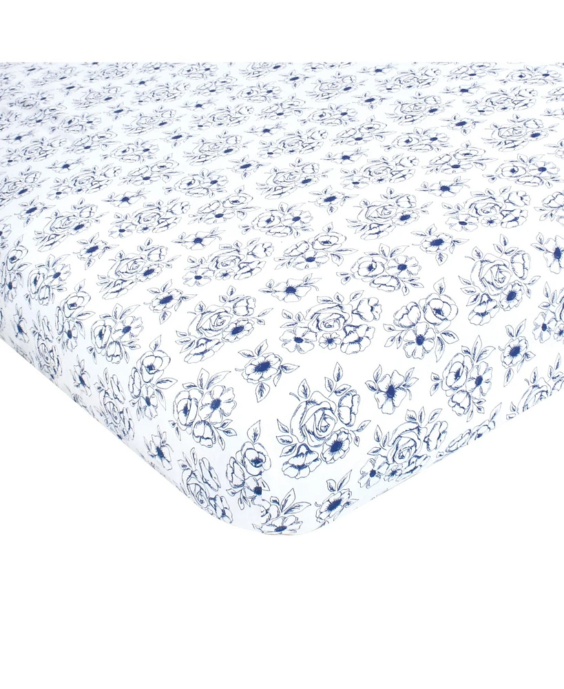 Hudson Baby Infant Girl Cotton Fitted Crib Sheet, Blue Toile, One Size