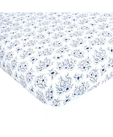 Hudson Baby Infant Girl Cotton Fitted Crib Sheet, Blue Toile, One Size