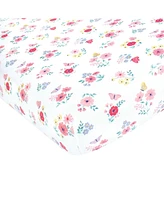 Hudson Baby Infant Girl Cotton Fitted Crib Sheet, Butterfly Floral, One Size