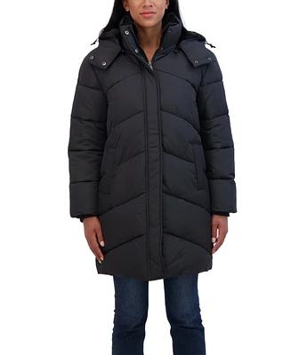 Sebby Collection Women's 3/4 Cozy Lined Hooded Puffer Coat