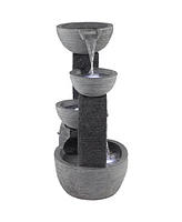 John Timberland Three Cup Japanese Style Outdoor Floor Water Fountain with Light Led 31 1/2" High Gray Faux Stone Cascading for Patio Backyard Deck Ho