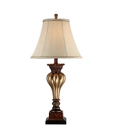 Regency Hill Senardo Traditional Table Lamp Vase Silhouette with Fluting and Floral Detail 30" Tall Gold Tan Bell Shade Decor for Living Room Bedroom