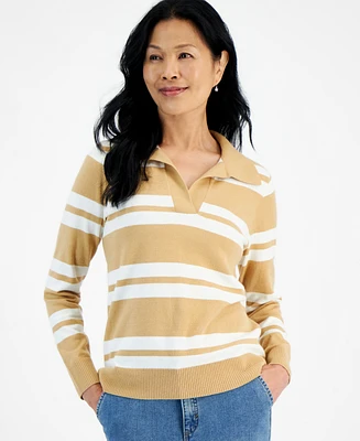 Style & Co Women's Striped Johnny-Collar Sweater, Created for Macy's