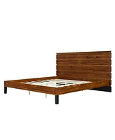 Simplie Fun Mid-Century Modern Solid Wood King Bed with Six-Piece Headboard