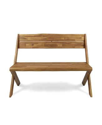 Simplie Fun Sandblast Acacia Wood Bench With Reclining Backrest