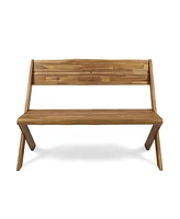 Simplie Fun Sandblast Acacia Wood Bench With Reclining Backrest